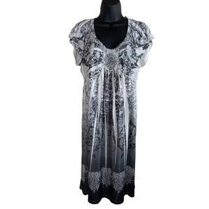 Apt 9 Dress Women Size L Scoop Neck Gray White Shark Bite Stretch Smooth Knit